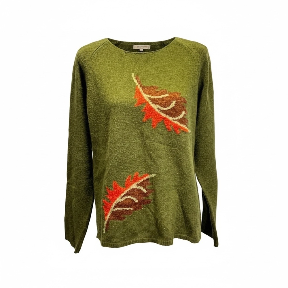 STITCHES‎ IN TIME Olive green leaf print sweater size M